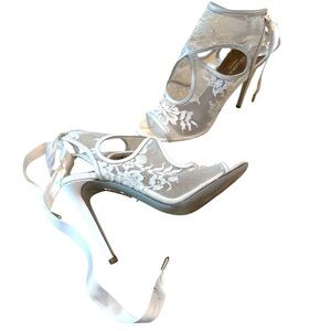Aquazzura Elegant White Lace Wedding Heels